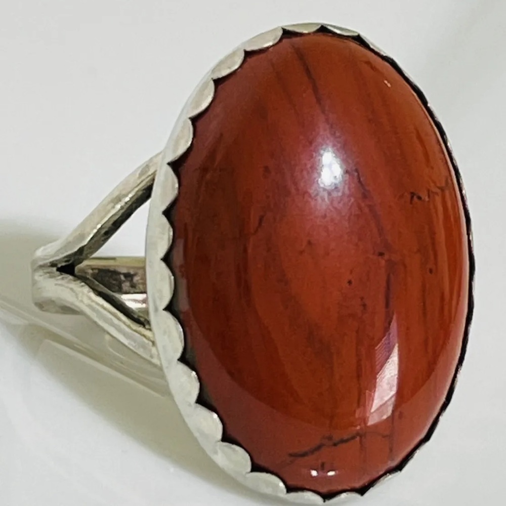 Solid 925 Sterling Silver Red Agate Ring Handmade USA Jewelry Size 7.25 Jewelry